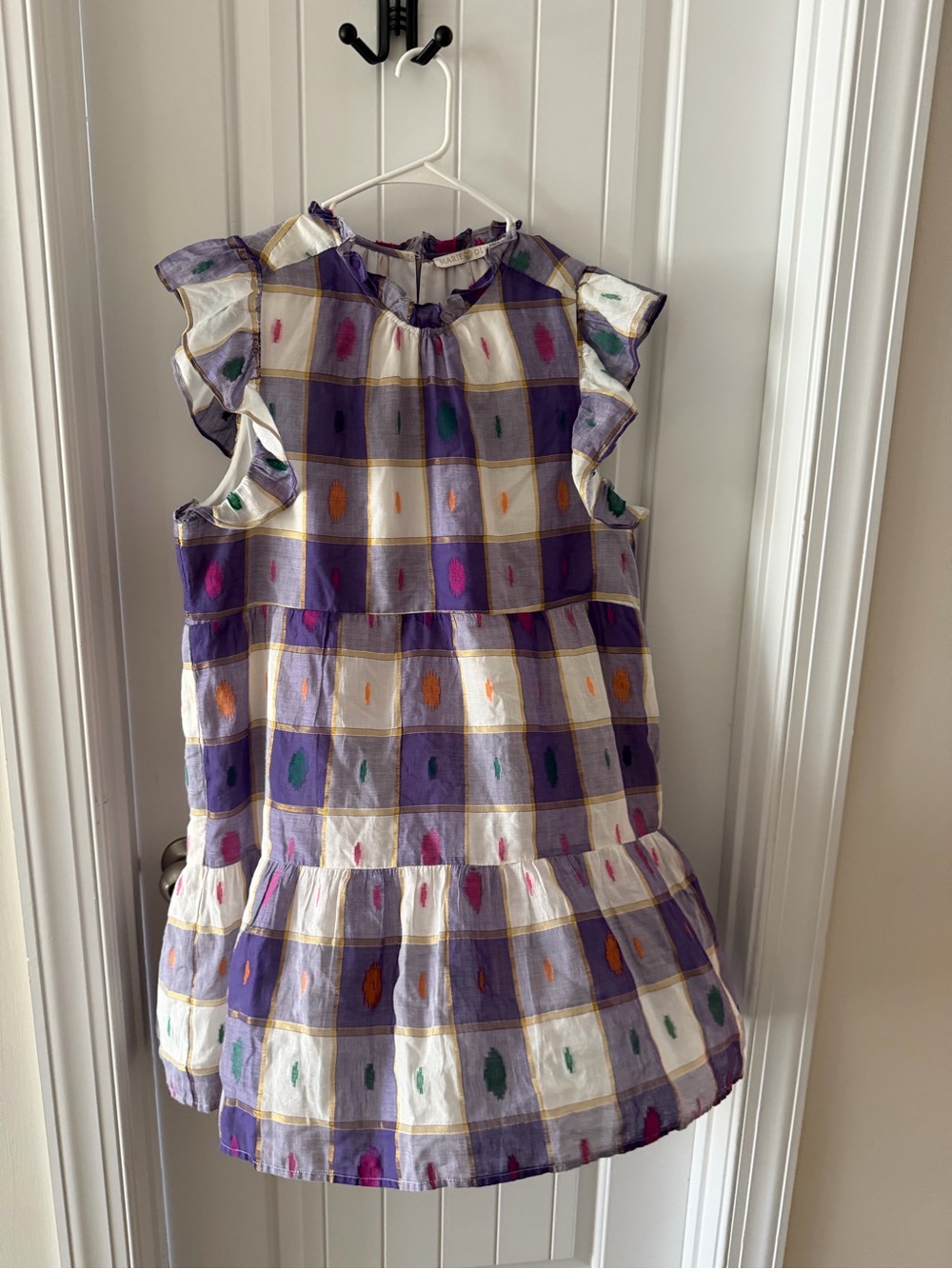 Marie Oliver Purple Checked Dress with Multicolor Spots